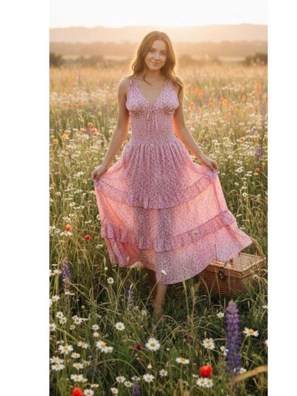 wild fable Pink Floral Smocked Tiered Maxi Dress